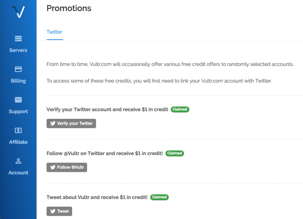 Free 3 usd credit when connect twitter account