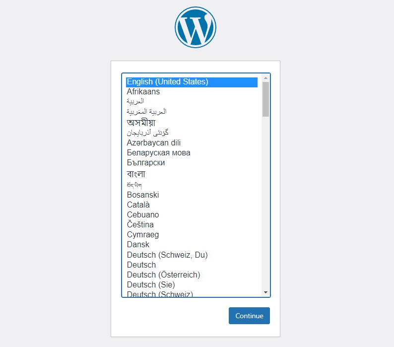 Install WordPress Step 1