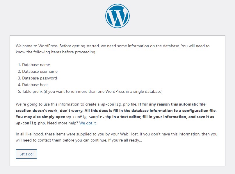 Install WordPress step 2